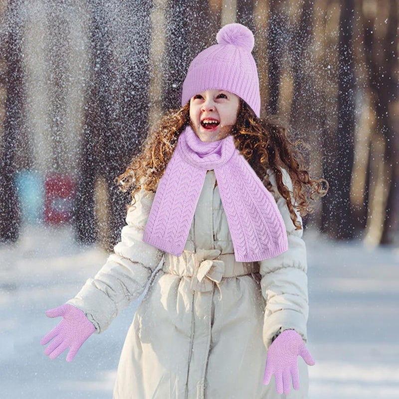 Chinyuti Kids Winter Beanie Hat Scarf Gloves Set, Toddler Winter Cap Knit Neck Warmer Gaiter Mittens for Children 2-8 - Image 4